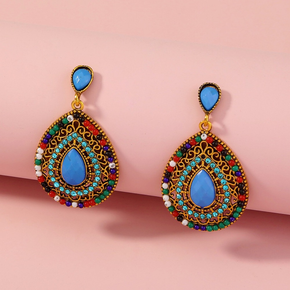 Bohemian Beaded Rhinestone Hanging Post Earrings! - Picture 3 of 7